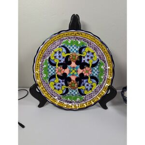 Vintage‎ Hand Painted Plate Mexican Talavera Pottery 10.5" Wide